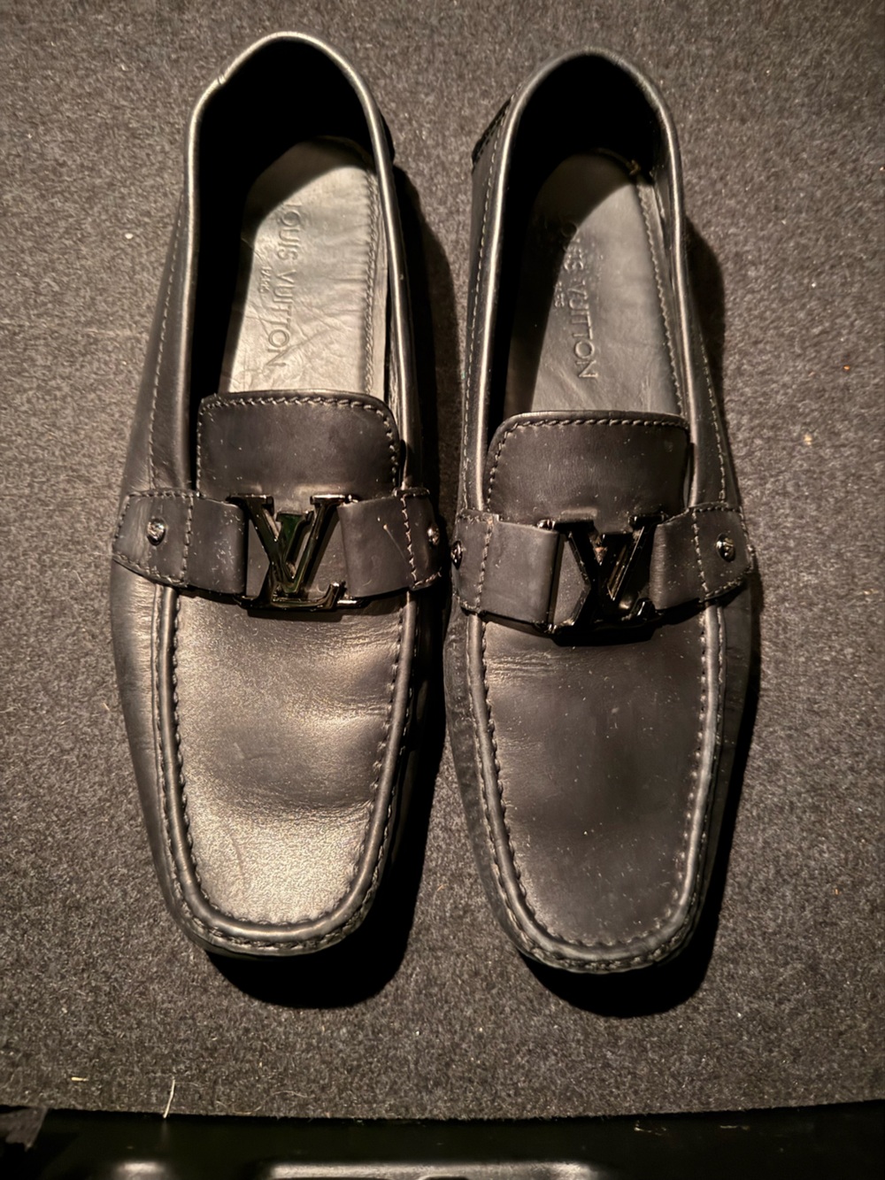 Louis Vuitton Black Leather Slip-On Loafers